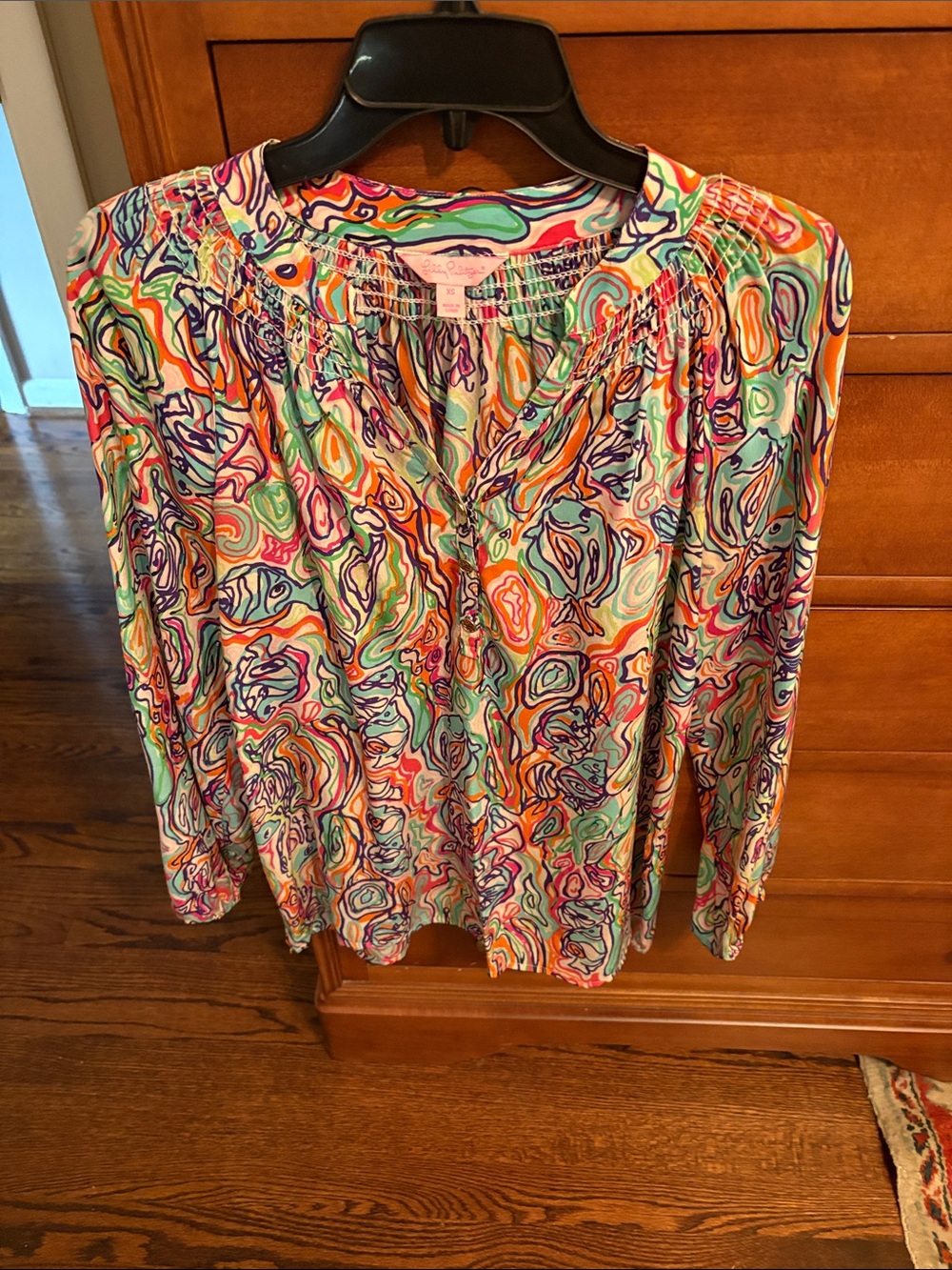 Lilly Pulitzer Multicolor Swirl Peasant Blouse